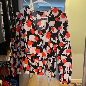 Who What Wear Floral Wrap Blouse - Black, Orange, White